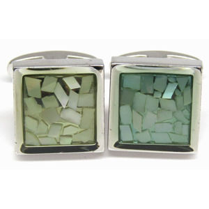 Abalone Mother Of Pearl Cufflinks Shell Chips Silver Vintage Mens Formal Wear